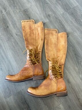 Bed Stu Tall Lace-Up Leather Riding Boots - Tan Brown